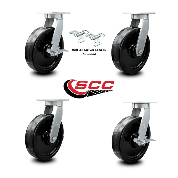 10 Inch Heavy Duty Phenolic Wheel Swivel Caster Swivel Locks 2 Brakes, 2PK